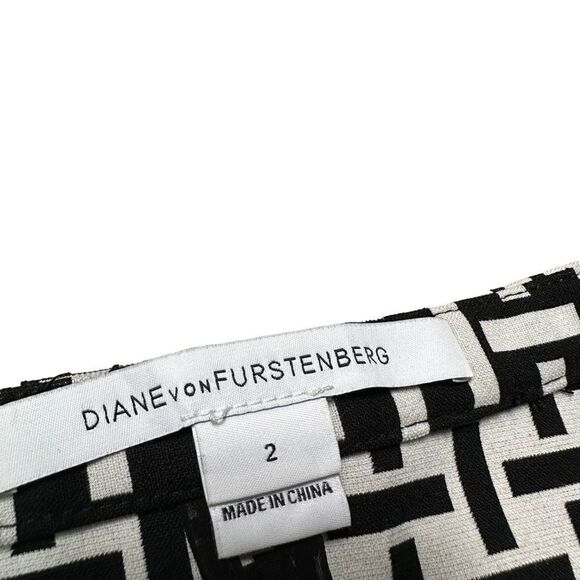 DIANE VON FURSTENBERG Flounce ruffle hem fit flare geometric stretch skirt 2 - Picture 9 of 9